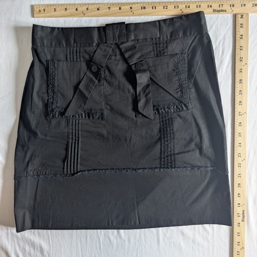 Anthro Odille Mini Skirt Black Utility Pintuck Lace Trim Sz 6 Minimalist Modern